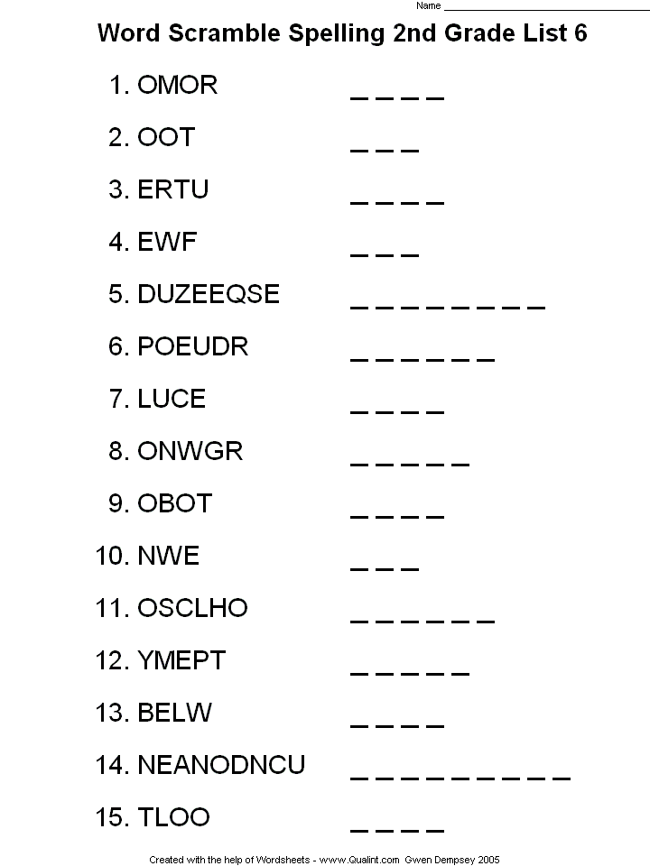 Spelling Words 2nd Grade List